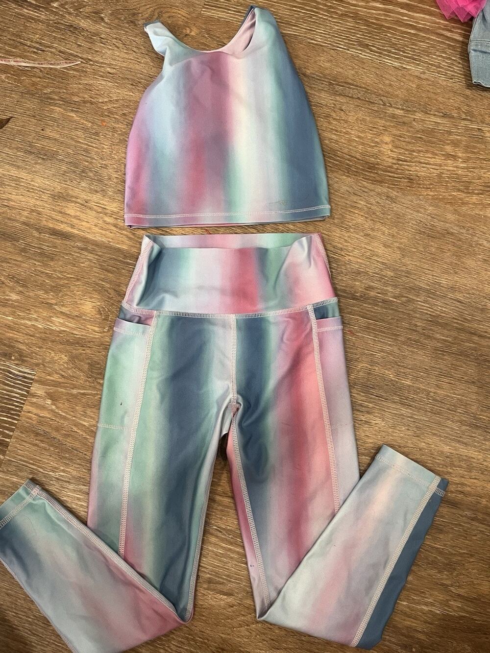 DSG Girls XS 6-7 Activewear Set Rainbow Tie Dye Sports Bra Leggings Pockets